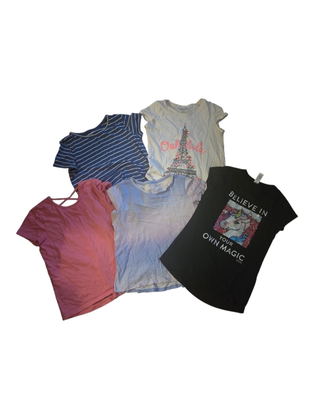 Kids Mixed Short Sleeve Tops - Pink, Blue, White, Black, Striped